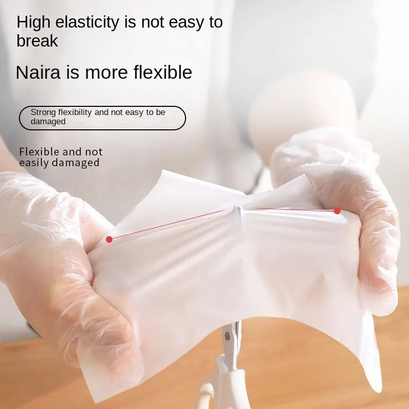 100db/doboz Élelmiszer-minőségű eldobható TPE átlátszó kesztyűk Multifunkcionális háztartási kihúzható vastagított eldobható gumikesztyűk