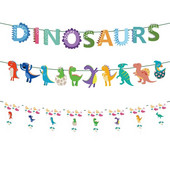 Dinoszaurusz témájú papírfüzér transzparensek dinó sármány gyerekek fiúk dzsungel szafari babazuhany 1. boldog születésnapi parti díszek