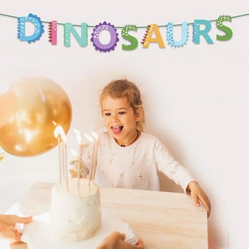 Тематични динозавърски хартиени гирлянди Банери Дино овесарка Деца Момчета Jungle Safari Baby Shower 1st Честит рожден ден Декорации за парти