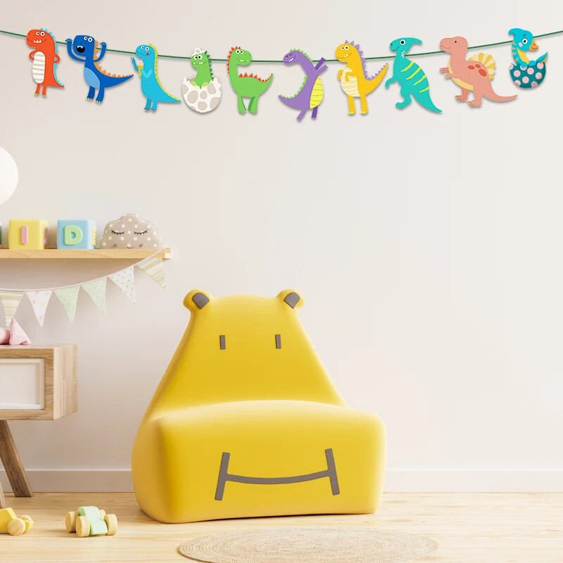 Dinoszaurusz témájú papírfüzér transzparensek dinó sármány gyerekek fiúk dzsungel szafari babazuhany 1. boldog születésnapi parti díszek