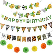1 σετ Animal Cartoon Birthday Banner Jungle Safari 1st Birthday Animal Paper Garland Jungle Safari Rainforest Party Διακόσμηση