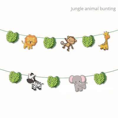 1 σετ Animal Cartoon Birthday Banner Jungle Safari 1st Birthday Animal Paper Garland Jungle Safari Rainforest Party Διακόσμηση