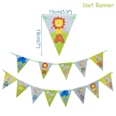 1 σετ Animal Cartoon Birthday Banner Jungle Safari 1st Birthday Animal Paper Garland Jungle Safari Rainforest Party Διακόσμηση
