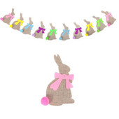 Vászon nyuszi zászló Boldog húsvéti parti zászló tavaszi húsvéti dekoráció 2024 Otthoni buli Függő zászló Garland Bannerek sármány