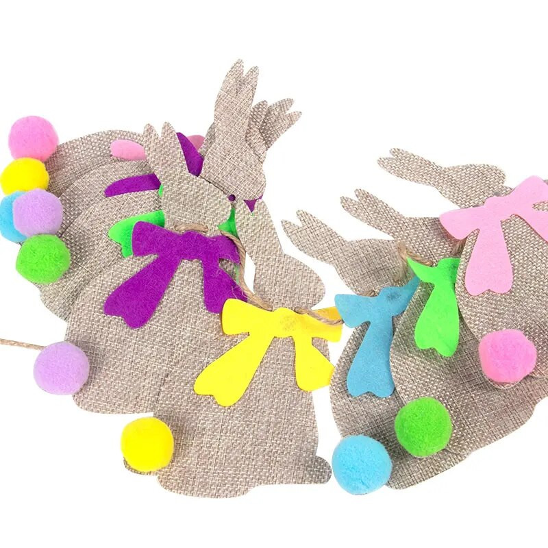 Vászon nyuszi zászló Boldog húsvéti parti zászló tavaszi húsvéti dekoráció 2024 Otthoni buli Függő zászló Garland Bannerek sármány