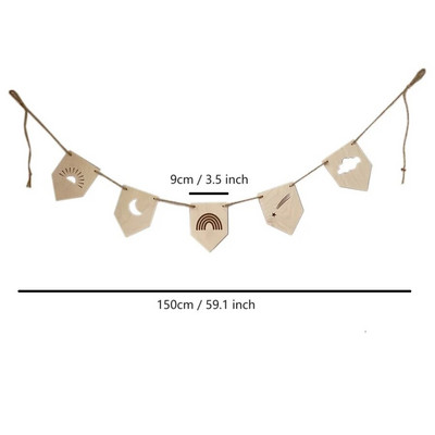 Skandináv gyerekszoba fa húzható zászló dekoráció gyerekszoba falra akasztó dekoráció tömör fa transzparens virágos parti dekoráció