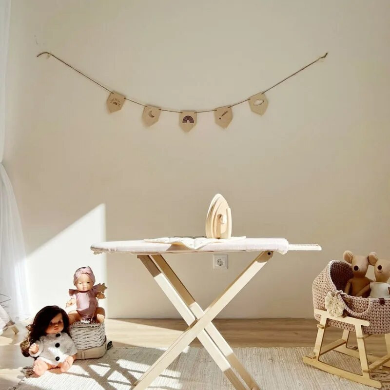 Skandináv gyerekszoba fa húzható zászló dekoráció gyerekszoba falra akasztó dekoráció tömör fa transzparens virágos parti dekoráció