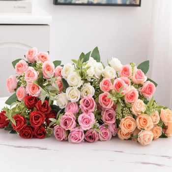 Μπουκέτο μεταξωτό κόκκινο τριαντάφυλλο τεχνητά λουλούδια Αξεσουάρ γάμου Παιώνια ψεύτικο λουλούδι DIY για γαμήλιο πάρτι Επιτραπέζιο βάζο Διακόσμηση σπιτιού