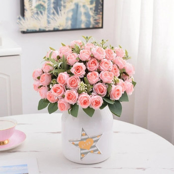 Μπουκέτο μεταξωτό κόκκινο τριαντάφυλλο τεχνητά λουλούδια Αξεσουάρ γάμου Παιώνια ψεύτικο λουλούδι DIY για γαμήλιο πάρτι Επιτραπέζιο βάζο Διακόσμηση σπιτιού