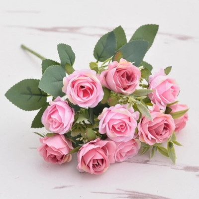 Selyem vörös rózsa csokor Művirágok Esküvői Kiegészítők Bazsarózsa Hamis virágok Barkácsolás esküvőre Asztali váza Otthoni dekoráció