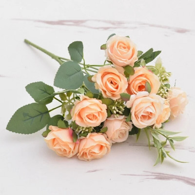 Selyem vörös rózsa csokor Művirágok Esküvői Kiegészítők Bazsarózsa Hamis virágok Barkácsolás esküvőre Asztali váza Otthoni dekoráció