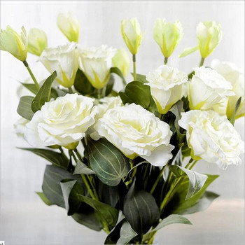 1 PCS Евтини фалшиви цветя Европейски изкуствени цветя 3 глави Lisianthus Eustoma Коледно сватбено тържество Декоративна къща 5 цвята