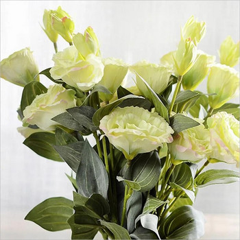 1 PCS Евтини фалшиви цветя Европейски изкуствени цветя 3 глави Lisianthus Eustoma Коледно сватбено тържество Декоративна къща 5 цвята