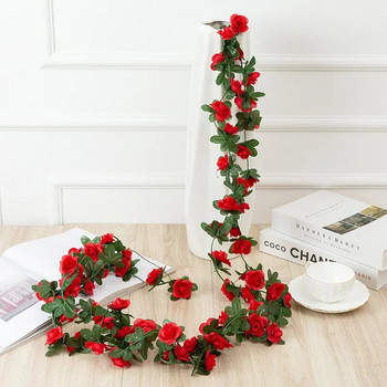 250cm Rose Artificial Flowers Χριστουγεννιάτικη γιρλάντα για Διακόσμηση Δωματίου Σπίτι Γάμου Άνοιξη Φθινοπωρινή Αψίδα Κήπου DIY Fake Plant Vine