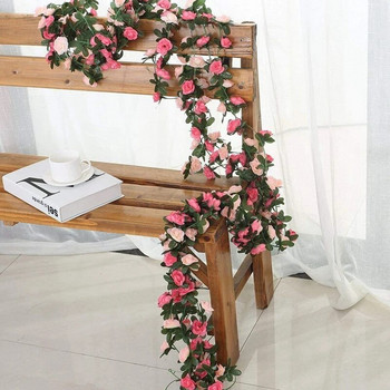 250cm Rose Artificial Flowers Χριστουγεννιάτικη γιρλάντα για Διακόσμηση Δωματίου Σπίτι Γάμου Άνοιξη Φθινοπωρινή Αψίδα Κήπου DIY Fake Plant Vine