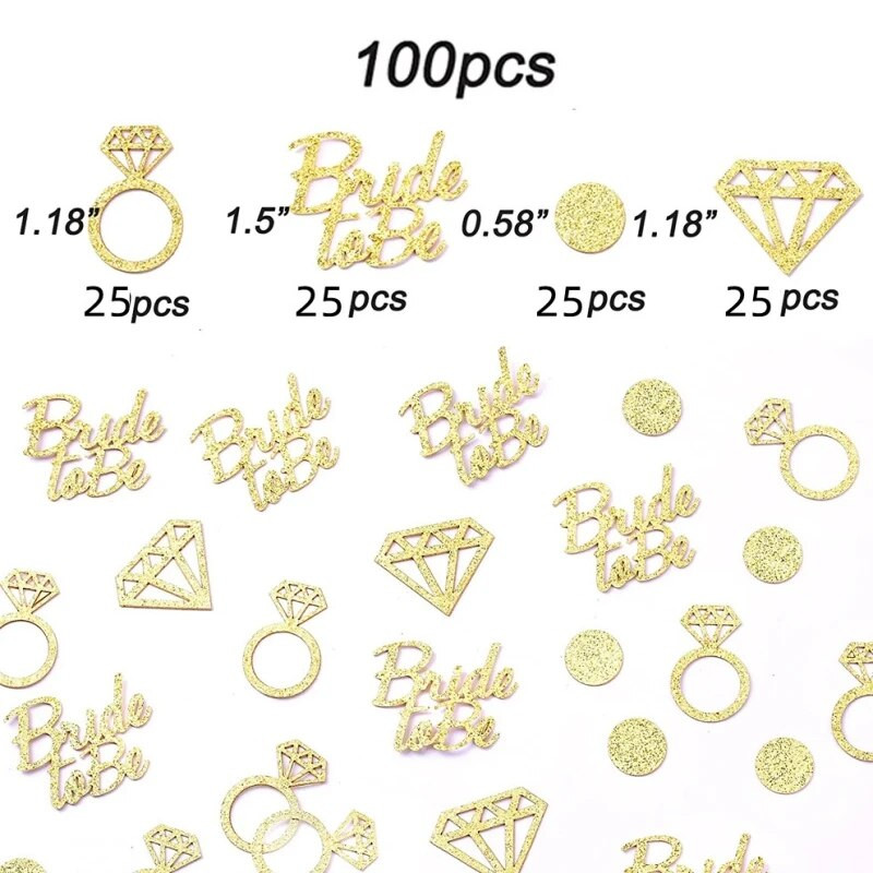 100 tk Roosa kullast pruut teemantsõrmus südamega konfettid vallaliste öö kihlus pulmapeo lauaplaat hajutatud konfettid