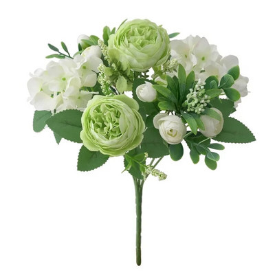 Kék selyem csokrok mesterséges erdei hortenzia bazsarózsa bimbó esküvői menyasszonyi kézi csokor Otthoni kert asztali virágkötészeti dekoráció