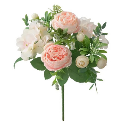 Kék selyem csokrok mesterséges erdei hortenzia bazsarózsa bimbó esküvői menyasszonyi kézi csokor Otthoni kert asztali virágkötészeti dekoráció