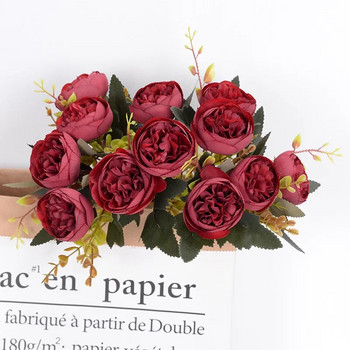 28 см розово розов копринен божур Букет от изкуствени цветя 6 големи глави евтини фалшиви цветя за семейна сватбена украса на закрито