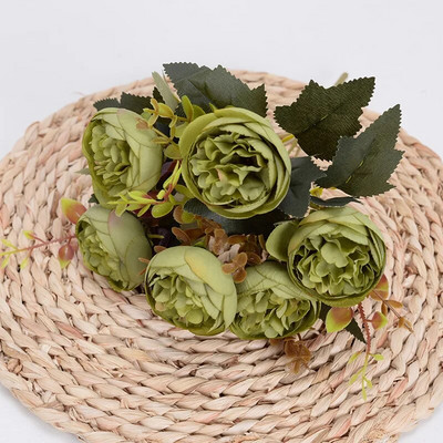 Buchet de flori artificiale bujor de mătase roz trandafir de 28 cm 6 flori false ieftine cu cap mare pentru decorarea nunții de familie de interior