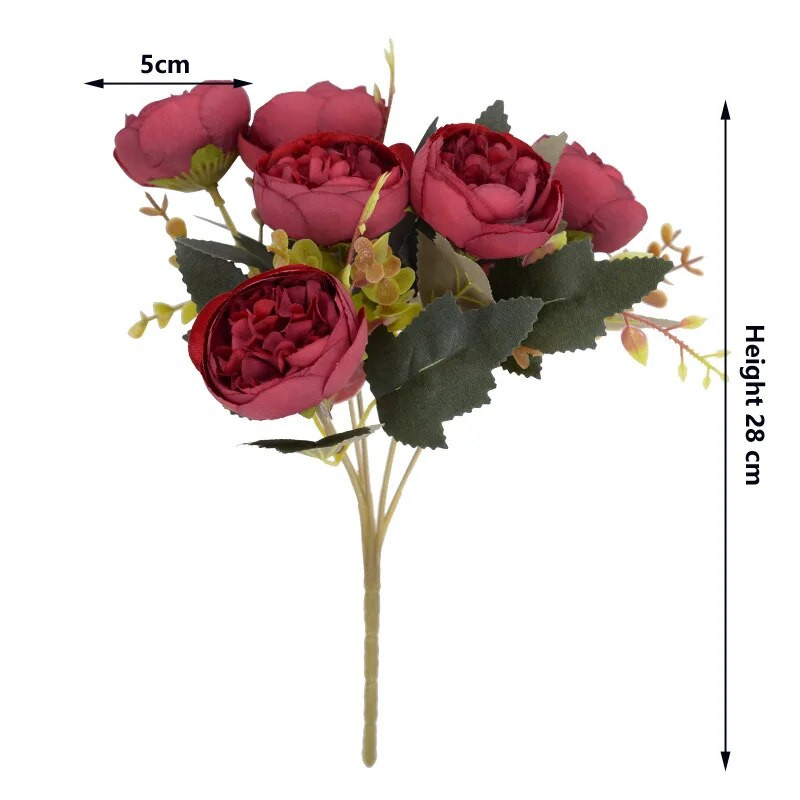 Buchet de flori artificiale bujor de mătase roz trandafir de 28 cm 6 flori false ieftine cu cap mare pentru decorarea nunții de familie de interior