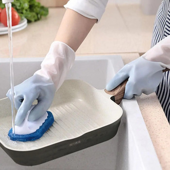 1 чифт домакински почистващи ръкавици скрубер гъба за миене на съдове гумени ръкавици кухненски нехлъзгащи почистващи инструменти