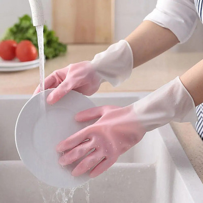 1 чифт домакински почистващи ръкавици скрубер гъба за миене на съдове гумени ръкавици кухненски нехлъзгащи почистващи инструменти