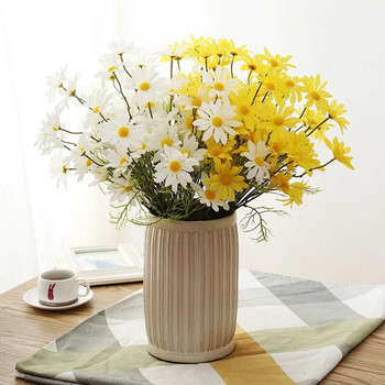 Μπουκέτο 5 κεφαλιού White Daisy Τεχνητά λουλούδια Long Branch Bouquet για Διακόσμηση Κήπου Γάμου DIY Νυφικό ψεύτικο λουλούδι από μετάξι