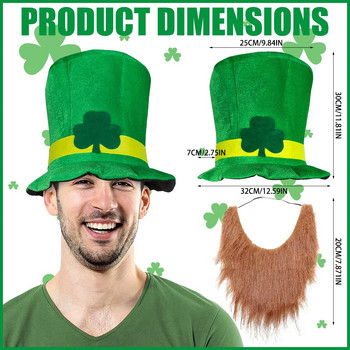 Ден на Свети Патрик Цилиндър Празник с фалшива брада Зелен празничен костюм за Ирландски фестивал Консумативи за декорация на парти за рожден ден