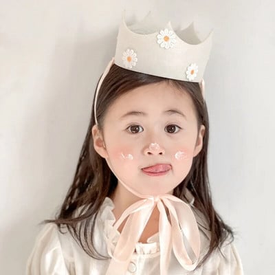 Kawaii Birthday Party Hat Baby Shower White Crown Консумативи за декорация на събития Малка маргаритка Парти шапки Сладки реквизити за снимки Момичета Подаръци