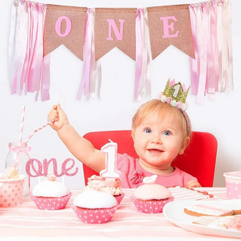 Честит рожден ден Шапка с корона номер 1 Корона с една лента за глава Шапка 1st Kids Boy Girl Baby Shower Birthday Party Decoration Supplies