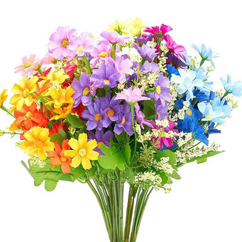 πιρούνια Τεχνητή ζέρμπερα μαργαρίτα μπουκέτο λουλουδιών για διακόσμηση κήπου σπιτιού DIY Καμάρες γάμου Flower Wall Νυφική ανθοδέσμη Flores