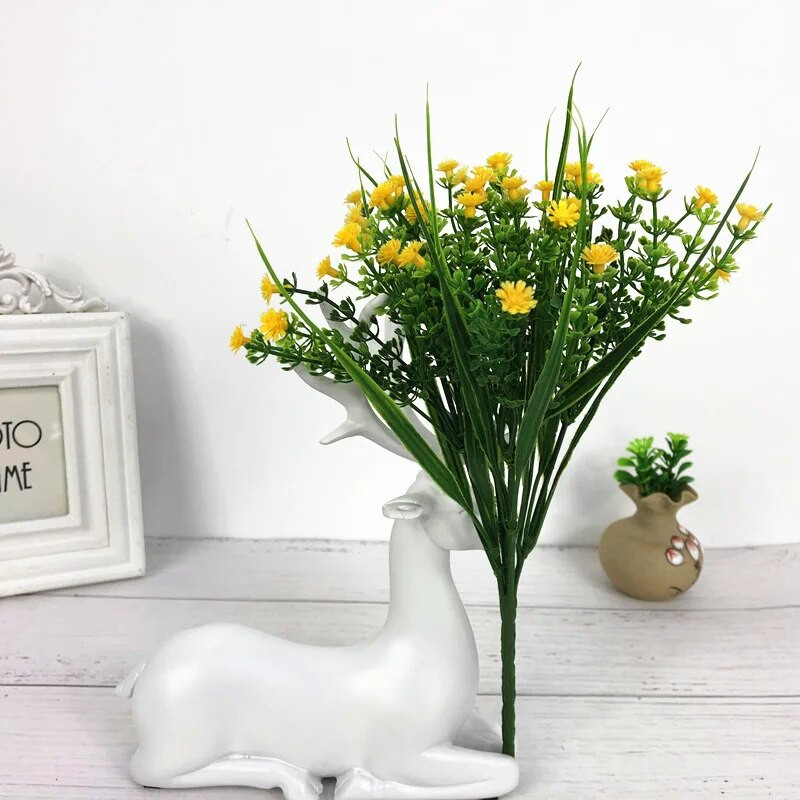 Műanyag művirágok csokor füves növények Irodai asztal Dekoratív levelek Kerti Esküvő Váza dekorációs kellékek