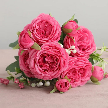 Νέα Πώληση 1τμχ/30cm Ροζ Ροζ Μεταξωτό Μπουκέτο Παιώνια Τεχνητό Λουλούδι 5 Μεγάλο Κεφάλι 4 Μικρό Μπουμπούκι Νύφη Νυφική Διακόσμηση Σπιτιού Arti