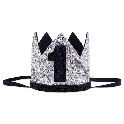 Mėlynas auksinis kūdikiui skirtas 1-asis gimtadienis Blizgančios kepuraitės berniukui vienerių metų kepurė Pirmoji laimingo gimtadienio vakarėlio dekoracija Vaikų berniuko mergaitės karūna