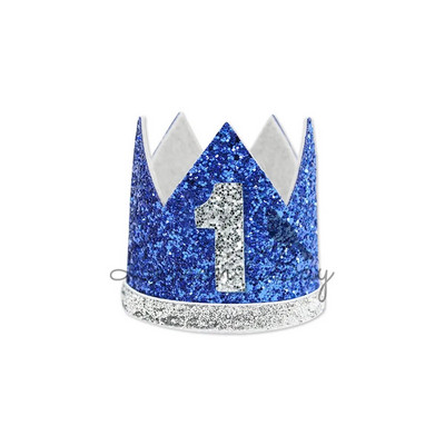 Mėlynas auksinis kūdikiui skirtas 1-asis gimtadienis Blizgančios kepuraitės berniukui vienerių metų kepurė Pirmoji laimingo gimtadienio vakarėlio dekoracija Vaikų berniuko mergaitės karūna