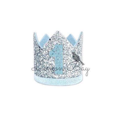 Mėlynas auksinis kūdikiui skirtas 1-asis gimtadienis Blizgančios kepuraitės berniukui vienerių metų kepurė Pirmoji laimingo gimtadienio vakarėlio dekoracija Vaikų berniuko mergaitės karūna