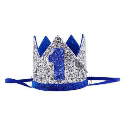 Mėlynas auksinis kūdikiui skirtas 1-asis gimtadienis Blizgančios kepuraitės berniukui vienerių metų kepurė Pirmoji laimingo gimtadienio vakarėlio dekoracija Vaikų berniuko mergaitės karūna