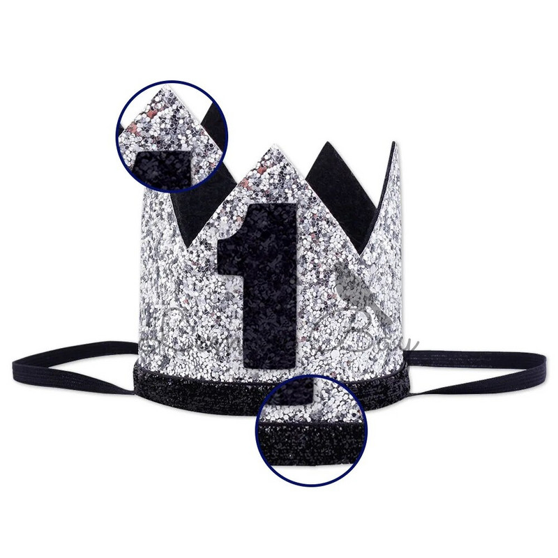 Mėlynas auksinis kūdikiui skirtas 1-asis gimtadienis Blizgančios kepuraitės berniukui vienerių metų kepurė Pirmoji laimingo gimtadienio vakarėlio dekoracija Vaikų berniuko mergaitės karūna