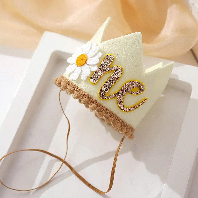 Daisy Baby gimtadienio kepurė vakarėlio dekoravimo chrizantema karūnėlė 1-ojo gimtadienio dekoravimo reikmenys