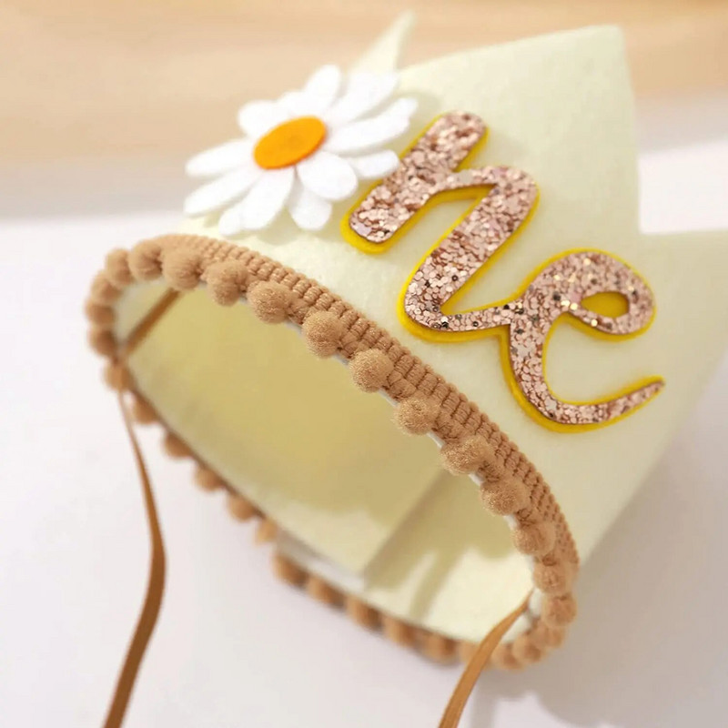 Daisy Baby gimtadienio kepurė vakarėlio dekoravimo chrizantema karūnėlė 1-ojo gimtadienio dekoravimo reikmenys