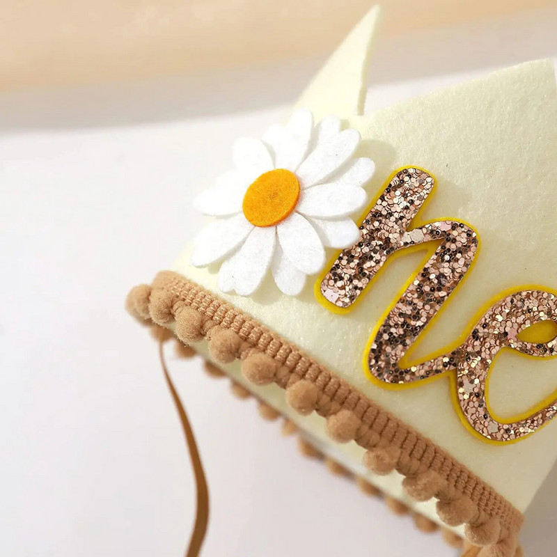 Daisy Baby gimtadienio kepurė vakarėlio dekoravimo chrizantema karūnėlė 1-ojo gimtadienio dekoravimo reikmenys
