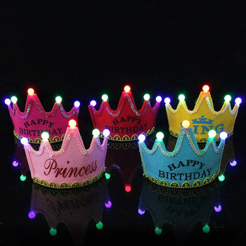 Честит рожден ден, светеща шапка за момичета, момчета, детска украса за рожден ден, сладка корона на принцеса, лента за глава, парти консумативи