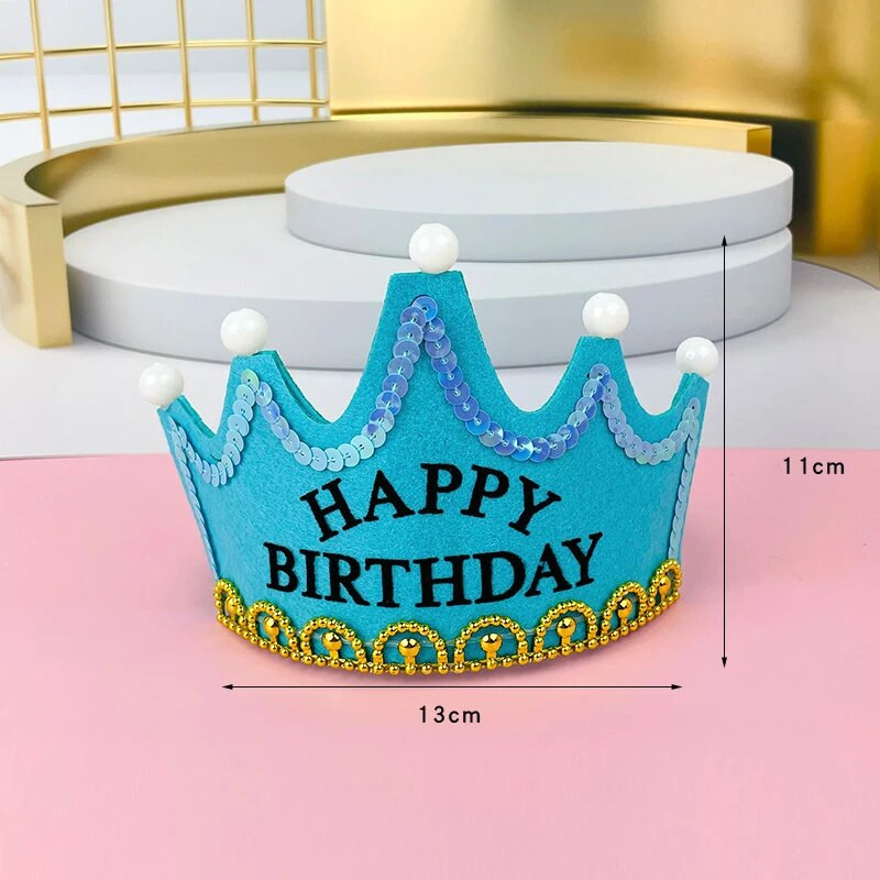 Boldog születésnapot Ragyogó sapka lányoknak Fiúknak Gyerek születésnapi parti dekoráció Aranyos hercegnő korona fejpánt parti kellékek