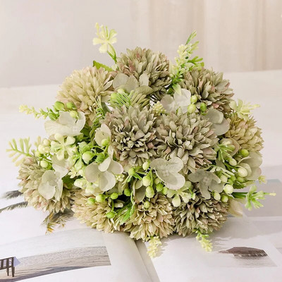 Rózsaszín művirág Hortenzia menyasszonyi csokor vázában esküvői asztaldísz őszi selyemvirág hamis növény