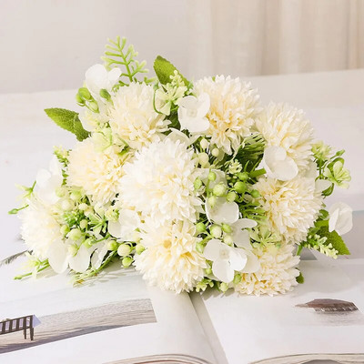 Rózsaszín művirág Hortenzia menyasszonyi csokor vázában esküvői asztaldísz őszi selyemvirág hamis növény