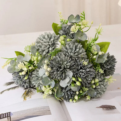 Rózsaszín művirág Hortenzia menyasszonyi csokor vázában esküvői asztaldísz őszi selyemvirág hamis növény