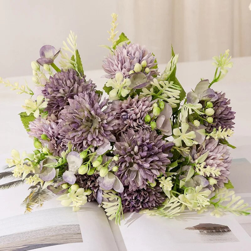 Rózsaszín művirág Hortenzia menyasszonyi csokor vázában esküvői asztaldísz őszi selyemvirág hamis növény