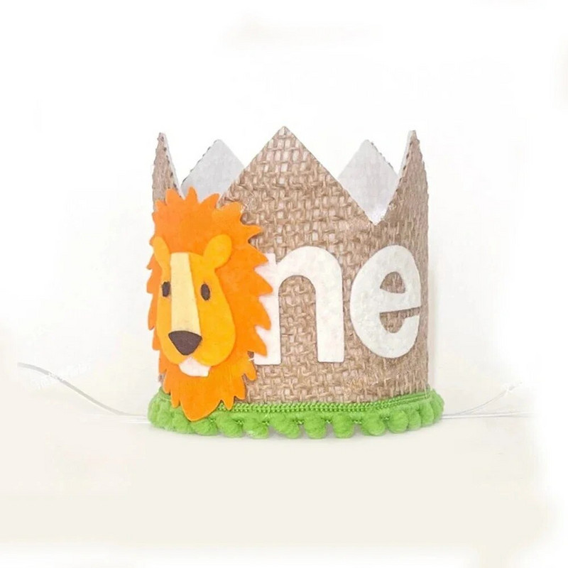 Mackó egyéves filc korona Születésnapi parti kalapok Rajzfilm Állat Kis Medve Kalap Gyerekek Fiúk Boldog 1. születésnapi parti díszek