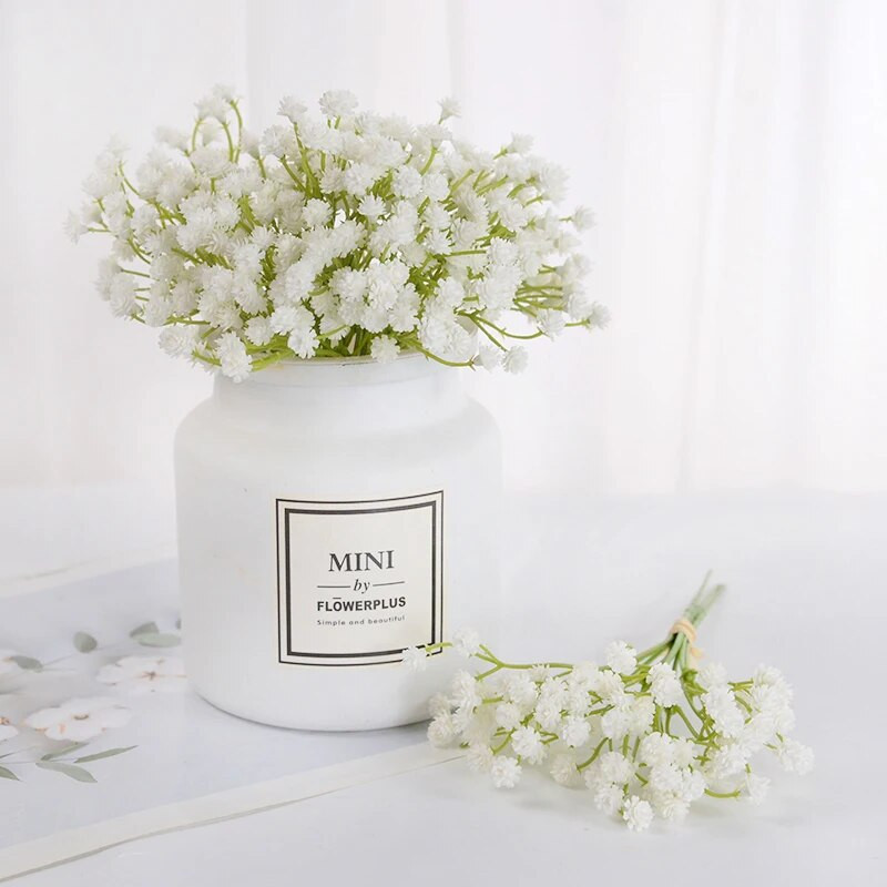 Baltos kūdikių kvėpuojančios gėlės Dirbtinė balta netikra gėlė Gypsophila „pasidaryk pats“ gėlių puokštės Vestuvių namų stalo dekoravimas